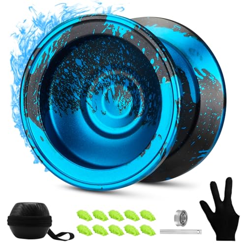 FETESNICE Yoyo Professional Responsive yo yo for Kids Beginner Dual Purpose Metal Yoyos Unresponsive Yo yo for Advanced Yoyo Players with 10 Strings Bag GloveBlackBlue - Image 1