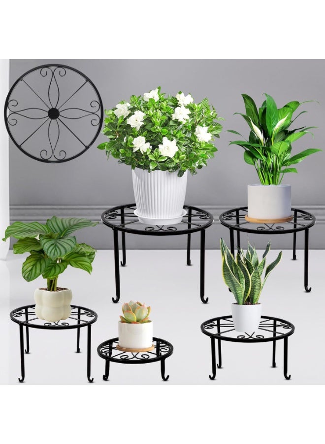 عربست مجموعة من 5 حاملات نباتات معدنية، حاملات أصيص زهور شديدة التحمل، رف نباتات دائري من الحديد المقاوم للصدأ لحامل نباتات خارجي لديكور الفناء والحديقة - Image 1