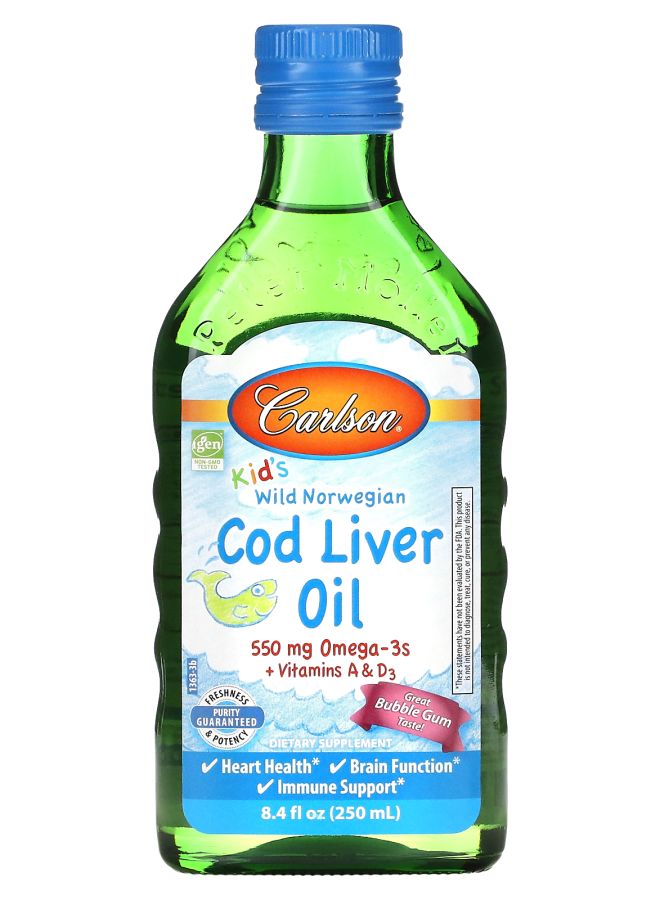 زيت كبد سمك القد النرويجي البري للأطفال بنكهة العلكة 8.4 أونصة سائلة (250 مل)