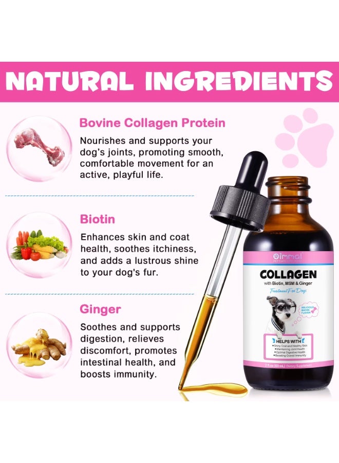 Oimmal كولاجين للكلاب 60 مل، قطرات كولاجين سائلة بنكهة لحم الخنزير، مكملات كولاجين يومية لمفاصل الكلاب، الجلد والفرو، تدعم تخفيف حكة جلد الكلاب، كولاجين الكلاب مع البيوتين، MSM والزنجبيل - Image 3