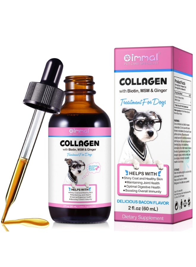 Oimmal كولاجين للكلاب 60 مل، قطرات كولاجين سائلة بنكهة لحم الخنزير، مكملات كولاجين يومية لمفاصل الكلاب، الجلد والفرو، تدعم تخفيف حكة جلد الكلاب، كولاجين الكلاب مع البيوتين، MSM والزنجبيل - Image 1