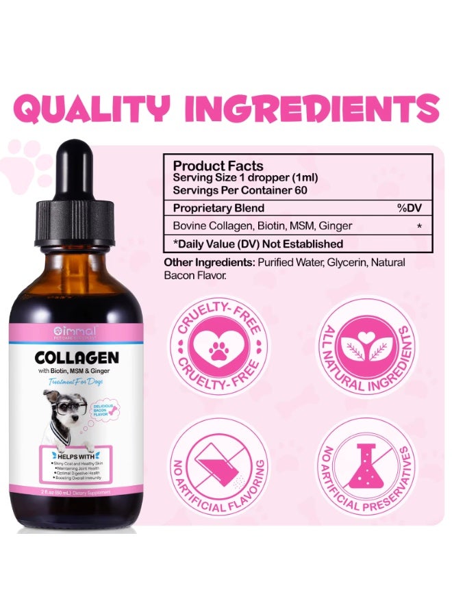 Oimmal كولاجين للكلاب 60 مل، قطرات كولاجين سائلة بنكهة لحم الخنزير، مكملات كولاجين يومية لمفاصل الكلاب، الجلد والفرو، تدعم تخفيف حكة جلد الكلاب، كولاجين الكلاب مع البيوتين، MSM والزنجبيل - Image 2