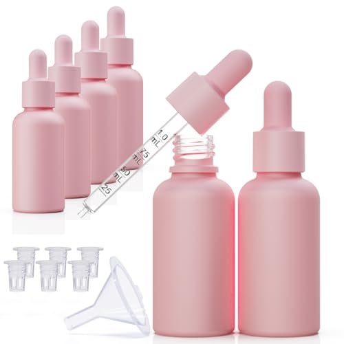 seafulee 1oz Pink Coated Glass Dropper Bottles (30ML) with Glass Eye Droppers - Pack of 6 - Image 1