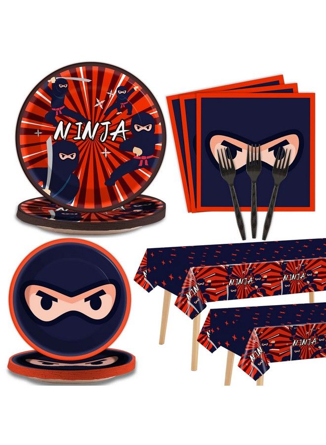 Tevxj 98 قطعة زينة حفلة عيد ميلاد نينجا مجموعة أدوات المائدة لمحارب النينجا أطباق كاراتيه مناديل غطاء طاولة مجموعة مستلزمات حفلة عيد ميلاد معلم النينجا غطاء طاولة أدوات المائدة هدايا الحفلة - Image 1