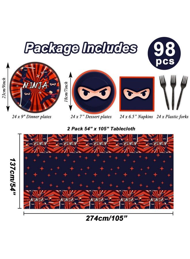Tevxj 98 قطعة زينة حفلة عيد ميلاد نينجا مجموعة أدوات المائدة لمحارب النينجا أطباق كاراتيه مناديل غطاء طاولة مجموعة مستلزمات حفلة عيد ميلاد معلم النينجا غطاء طاولة أدوات المائدة هدايا الحفلة - Image 3