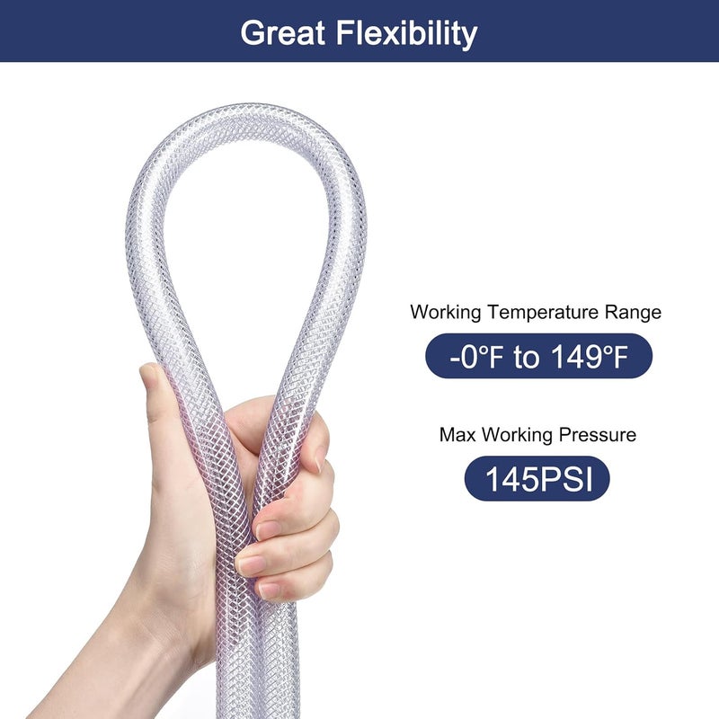 MECCANIXITY 10 Ft PVC Braided Reinforced Tubing - Clear Vinyl High Pressure Flexible Hose Pipe - Image 3