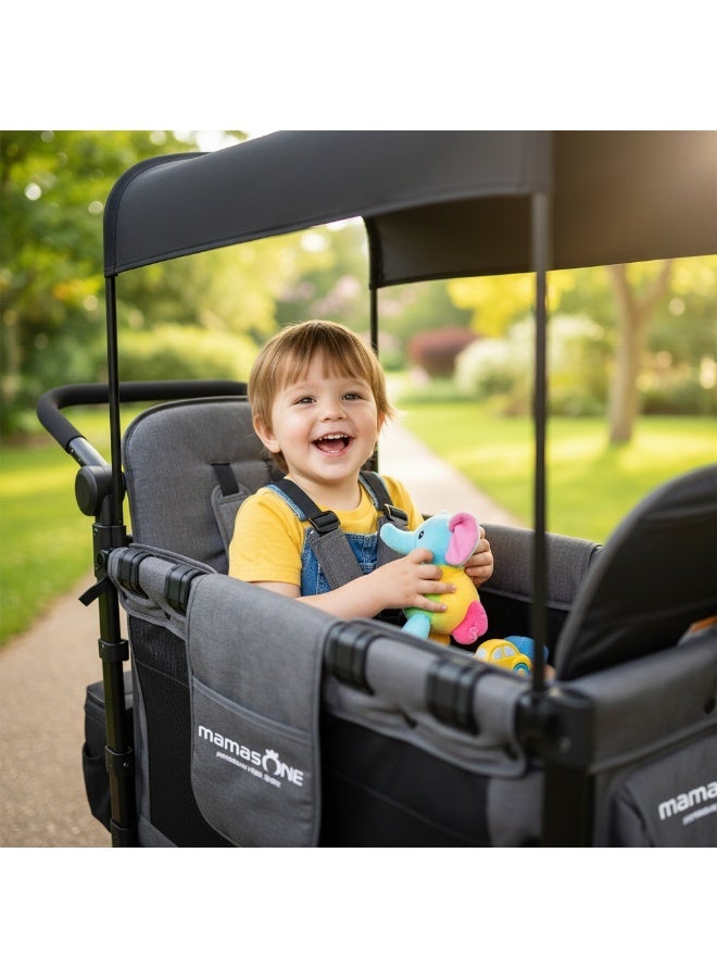 ماماز وان  عربة ماماز وان واغن بمقعدين - رمادية | عربة أطفال مزدوجة قابلة للطي مع مظلة واقية من الأشعة فوق البنفسجية ومساحة تخزين - Image 4