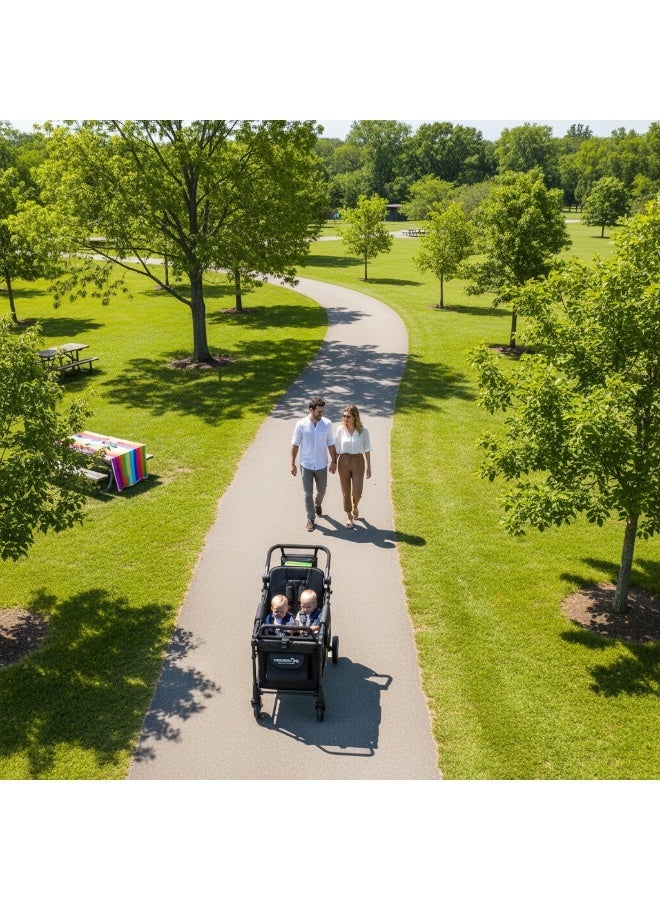 ماماز وان  عربة ماماز وان واغن بمقعدين - رمادية | عربة أطفال مزدوجة قابلة للطي مع مظلة واقية من الأشعة فوق البنفسجية ومساحة تخزين - Image 2