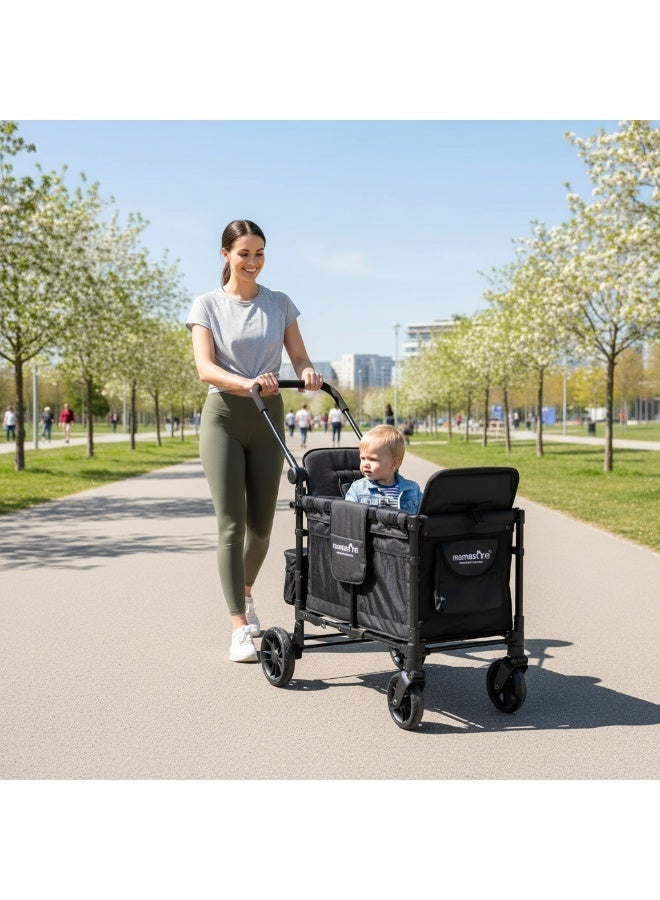 ماماز وان  عربة ماماز وان واغن بمقعدين - رمادية | عربة أطفال مزدوجة قابلة للطي مع مظلة واقية من الأشعة فوق البنفسجية ومساحة تخزين - Image 3