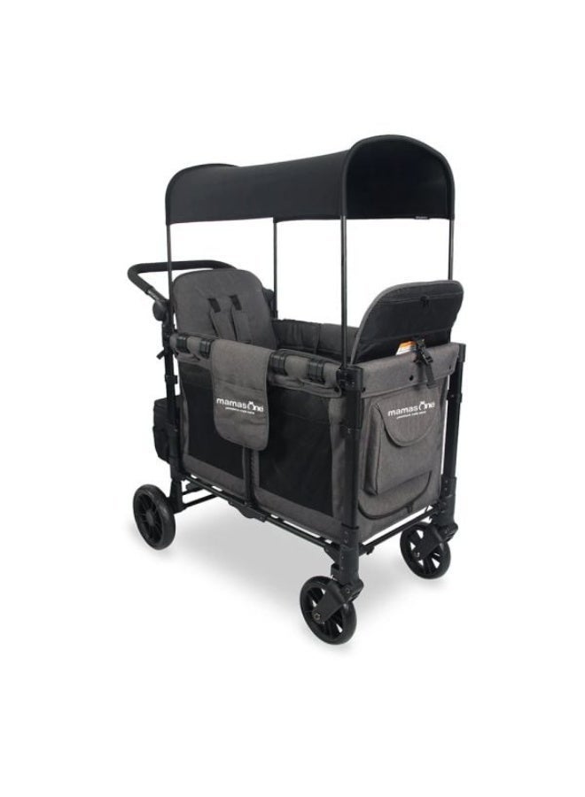 ماماز وان  عربة ماماز وان واغن بمقعدين - رمادية | عربة أطفال مزدوجة قابلة للطي مع مظلة واقية من الأشعة فوق البنفسجية ومساحة تخزين - Image 1
