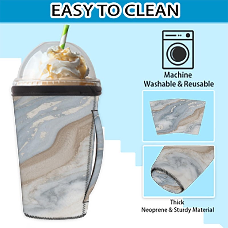 24-28oz Reusable Azure Marble Art Iced Coffee Sleeves 16-32oz Insulator Sleeves with Handle for Cold Drinks Beverages Drink Sleeve Holder for Popular Brands Coffee Cup-M - Image 4