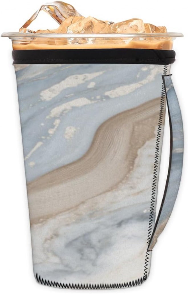 24-28oz Reusable Azure Marble Art Iced Coffee Sleeves 16-32oz Insulator Sleeves with Handle for Cold Drinks Beverages Drink Sleeve Holder for Popular Brands Coffee Cup-M - Image 1