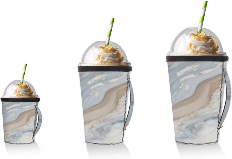 24-28oz Reusable Azure Marble Art Iced Coffee Sleeves 16-32oz Insulator Sleeves with Handle for Cold Drinks Beverages Drink Sleeve Holder for Popular Brands Coffee Cup-M - Image 5