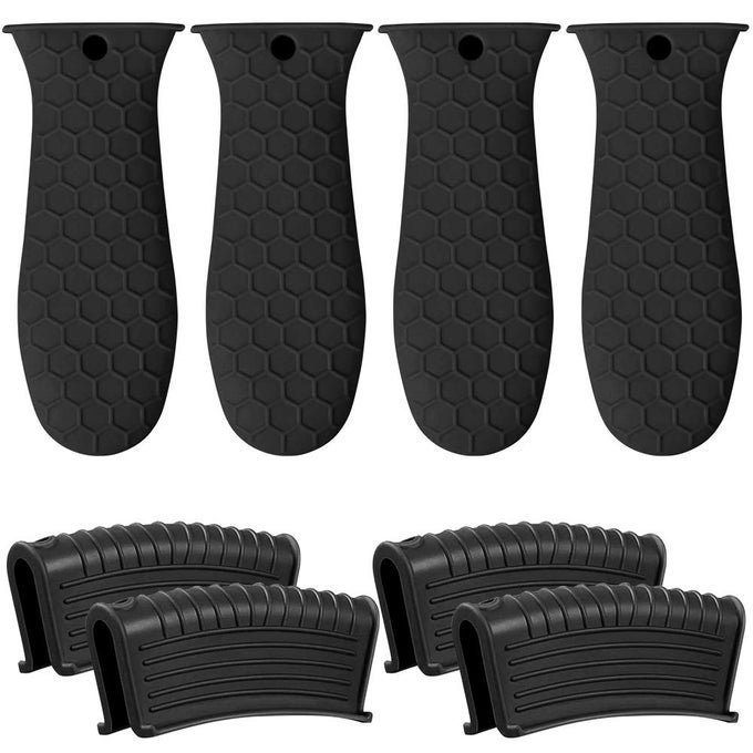 8 PACK CAST IRON HANDLE COVER SILICONE HOT HANDLE HOLDER ASSIST HANDLE HOLDER NONSLIP POT HOLDER SLEEVE POT HANDLE COVERS HEAT RESISTANT POTHOLDER COOKWARE SILICONE CAST IRON HANDLE COVER
