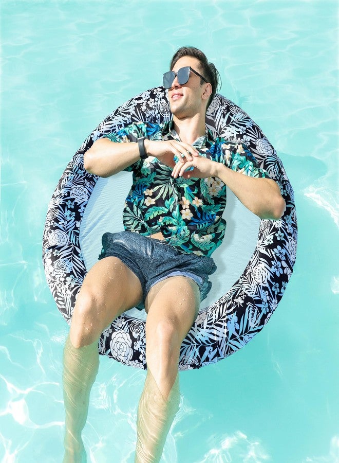 Parentswell Inflatable Pool Float, Pool Lounger Chair for Adults, Fabric Covered Adult Pool Floats for Lake Beach Floaties（Blue & White） - Image 2