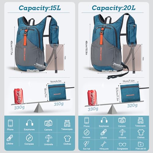 BECOJADDE 15L Small Hiking Backpack for Men Women Foldable Packable Back Pack Ultralight Hiking Daypack for Travel Camping Outdoor, Turquoise - Image 4