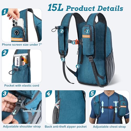 BECOJADDE 15L Small Hiking Backpack for Men Women Foldable Packable Back Pack Ultralight Hiking Daypack for Travel Camping Outdoor, Turquoise - Image 2
