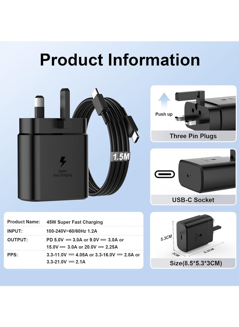 ماركة غير محددة - شاحن PD فائق السرعة 45 وات USB-C - متوافق مع S24، S23، S22، S21، S20 Ultra، S24+، S23+، S22+، S21+، A53، A15، A55، A54 - محول طاقة من النوع C. - Image 1