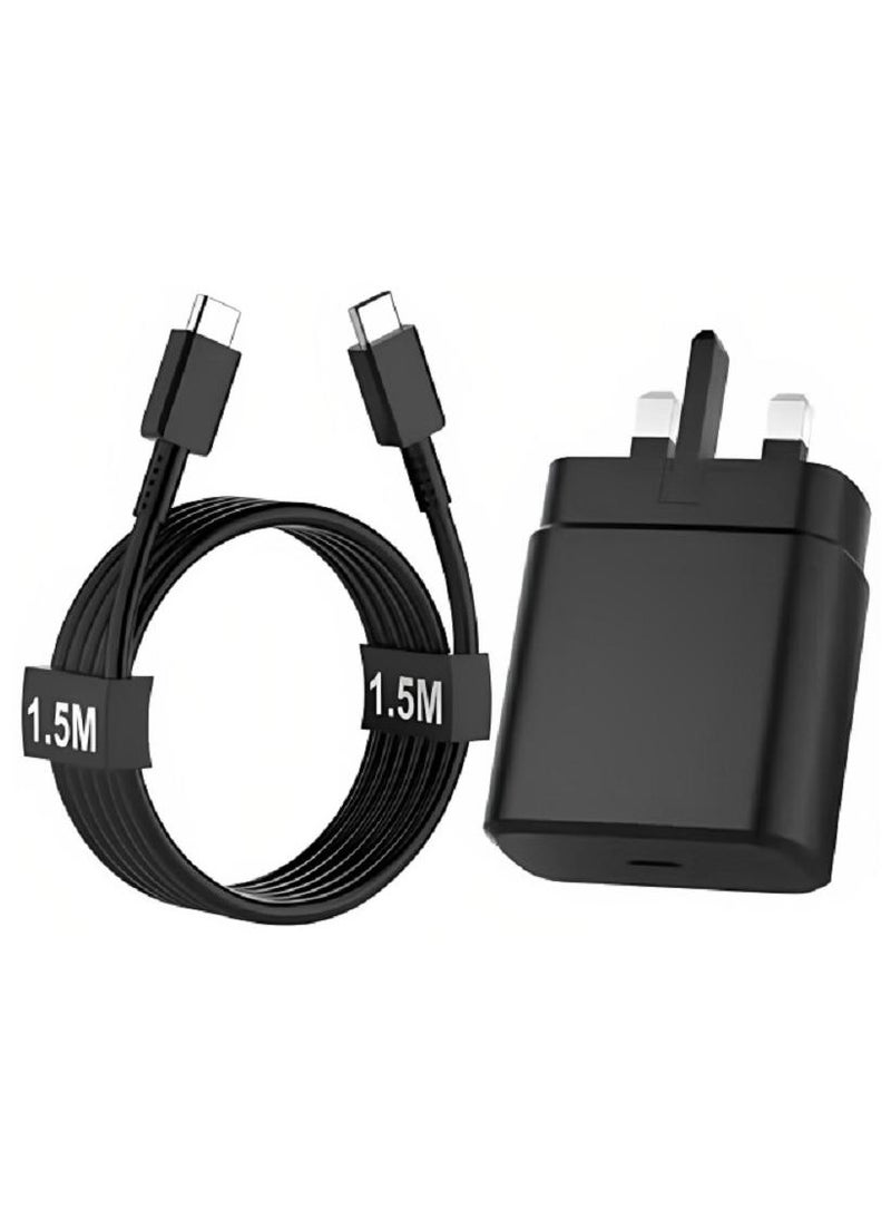 شاحن شحن فائق السرعة USB C بقوة 45 وات مع كابل بطول 1 متر - متوافق مع S24 S23 S22 S21 S20 Ultra وS24+ وS23+ وS22+ وS21+ وA53 وA15 وA55 وA54 - محول طاقة من النوع C - Image 1