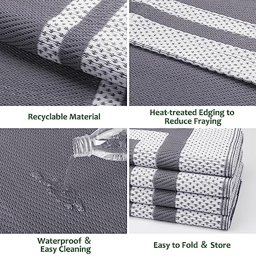 HappyTrends,Outdoor Rug,Patio Rug,Reversible Portable Plastic Straw Rug,Camping Rugs for Outside RV,Large Waterproof Area Rugs for Patio,Deck,Picnic,Porch,Balcony(6'x 9',White&Gray) - Image 4