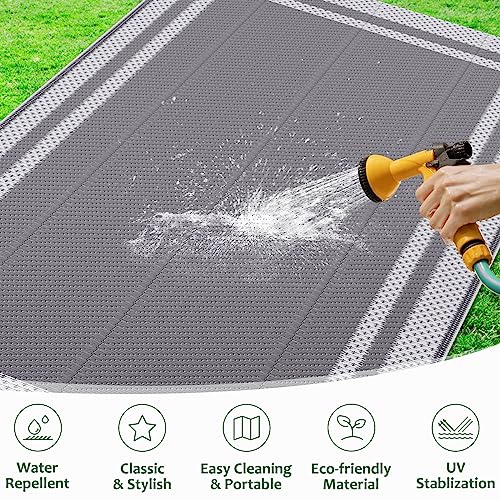 HappyTrends,Outdoor Rug,Patio Rug,Reversible Portable Plastic Straw Rug,Camping Rugs for Outside RV,Large Waterproof Area Rugs for Patio,Deck,Picnic,Porch,Balcony(6'x 9',White&Gray) - Image 5