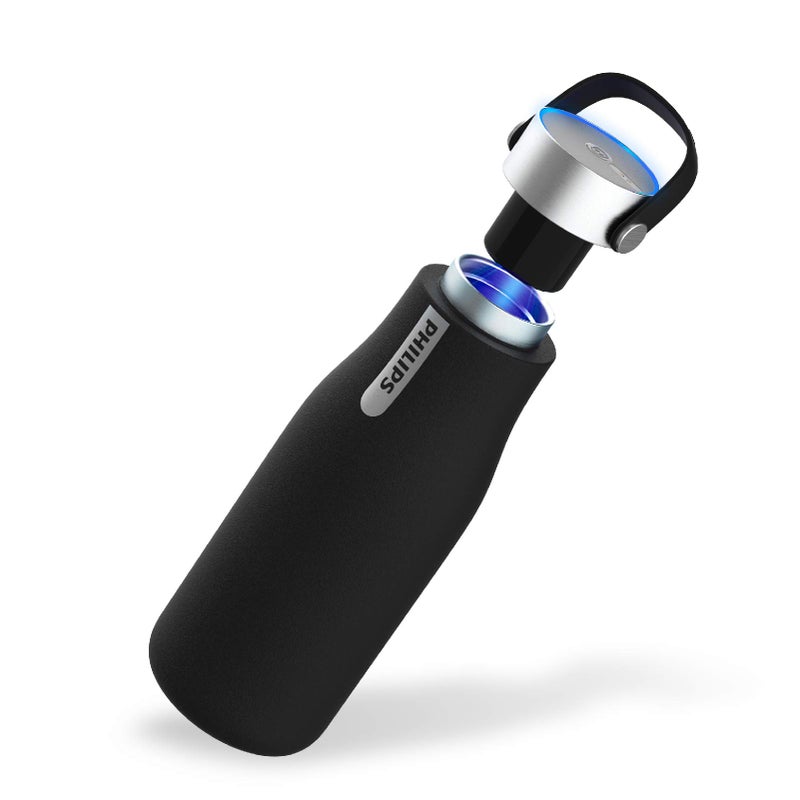 PHILIPS Water GoZero UV SelfCleaning Smart Water Bottle Vacuum Stainless Steel Insulated Water Bottle with Handle Doublewall Auto Cleaning Keep Drink Hot or Cold BPA Free Black 20oz