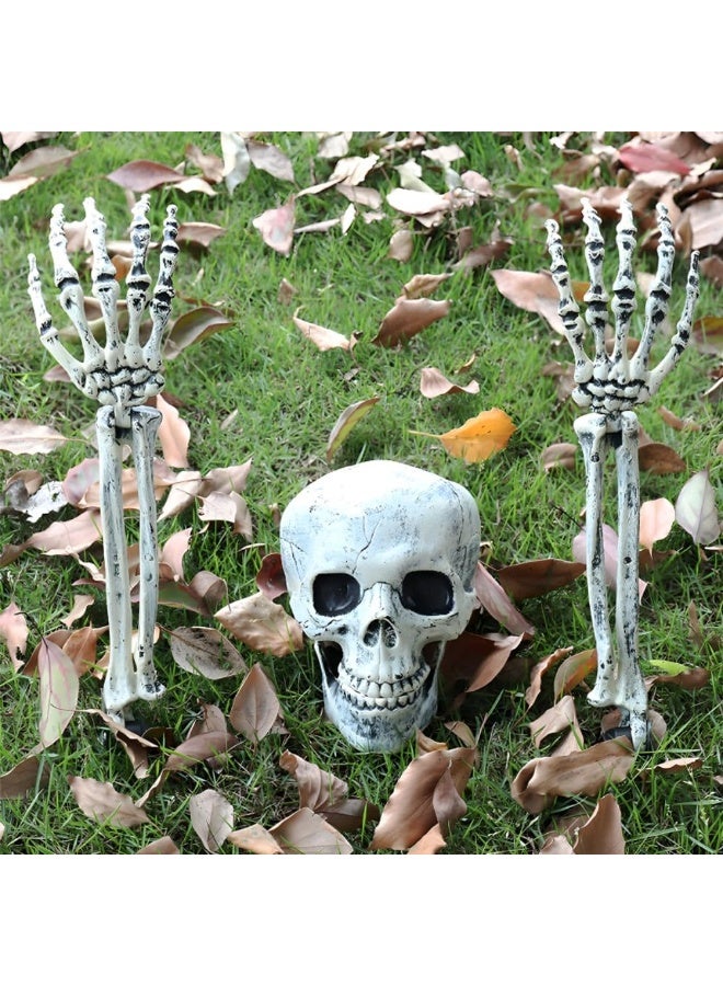 Brain Giggles BrainGiggles Halloween Lighted Skeleton Stakes Set – 2 Arms & 1 Skull with 60 LED Warm White Lights, Waterproof Battery Operated with Timer – Outdoor Yard Garden Decor, Spooky Indoor Display - Image 2