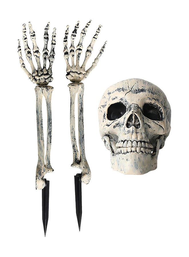 Brain Giggles BrainGiggles Halloween Lighted Skeleton Stakes Set – 2 Arms & 1 Skull with 60 LED Warm White Lights, Waterproof Battery Operated with Timer – Outdoor Yard Garden Decor, Spooky Indoor Display - Image 1