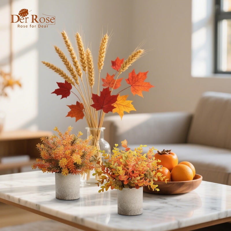 Der Rose 3 Pack Mini Potted Fake Plants Artificial Plastic Eucalyptus Plants Topiaries for Home Office Desk Farmhouse Shelf Room Bathroom Decor(Orange) - Image 4