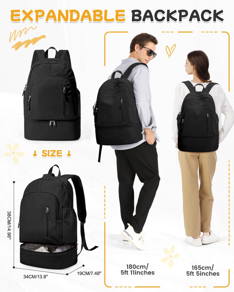 BJLFS Small Black Gym Backpack for Women Men, Waterproof Gym Track Bag with Expandable Shoe Compartment, Lightweight Mini Casual Daypack Sports Back Pack for Travel Hiking Dance Yoga Fitness Track - Image 3