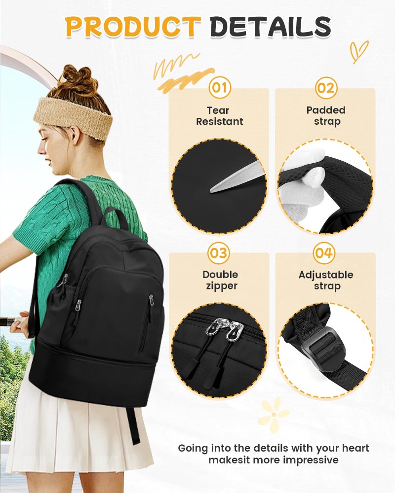 BJLFS Small Black Gym Backpack for Women Men, Waterproof Gym Track Bag with Expandable Shoe Compartment, Lightweight Mini Casual Daypack Sports Back Pack for Travel Hiking Dance Yoga Fitness Track - Image 5