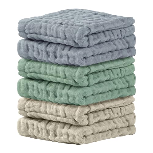 Cuddle Campus Baby Washcloths 6 Packs Muslin Washcloths BabyCotton Burp Cloths Extra Absorbent and Soft Wash Clothes for Newborns 12x12 Inches - Image 1