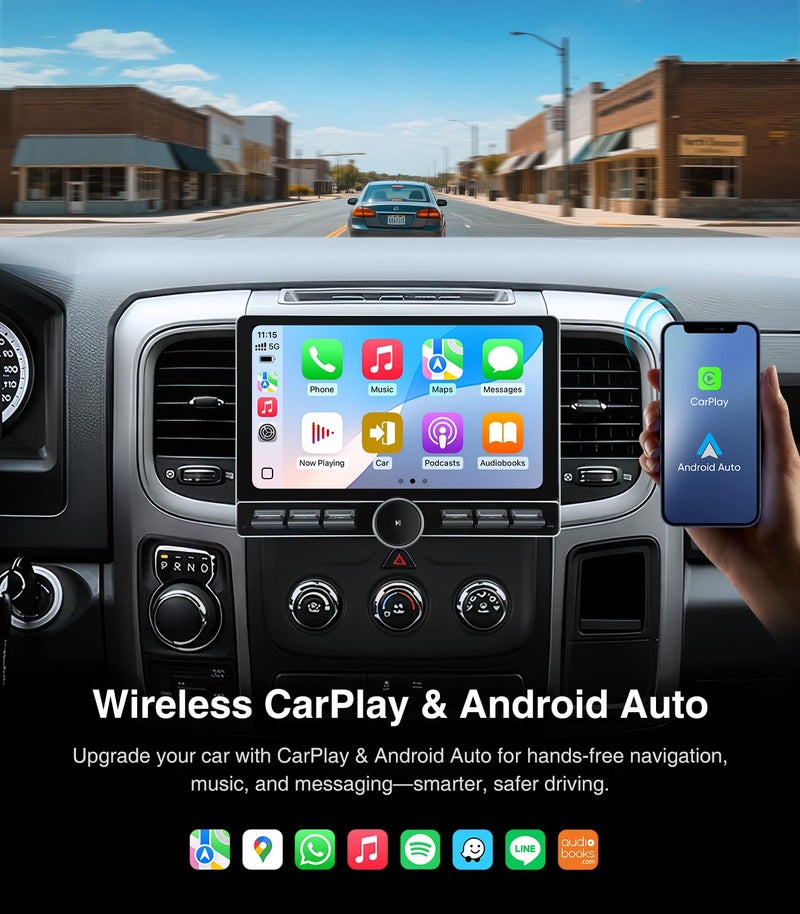 AINAVI 10 inch Touchscreen Car Stereo Radio for Dodge Ram 1500 2500 3500 2013-2018(Manual & Auto AC) Replacement Dash Kit w/Wired Wireless CarPlay Android Auto GPS Navigation - Image 4