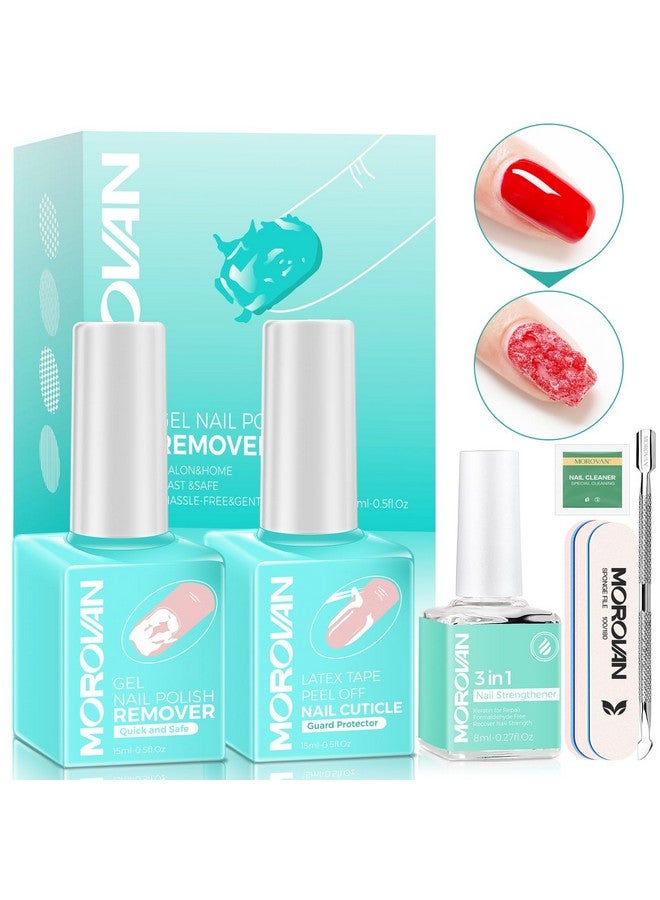 Morovan Gel Nail Polish Remover Kit: Gel Polish Remover for Nails with Liquid Latex Tape Peel off Nail Strengthener Cuticle Pusher Quick & Easy Gel Remover for Nails in 3-5 mins No Soaking Or Wrapping - Image 1