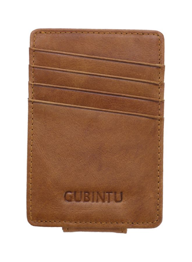 NIBEMINENT Genuine Leather Foreign Trade Card Wallet With Back Money Clip Light Coffee  - Image 1