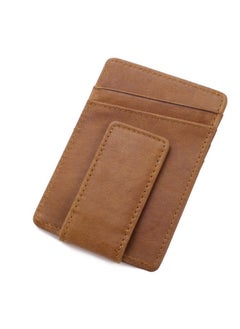 NIBEMINENT Genuine Leather Foreign Trade Card Wallet With Back Money Clip Light Coffee  - Image 3