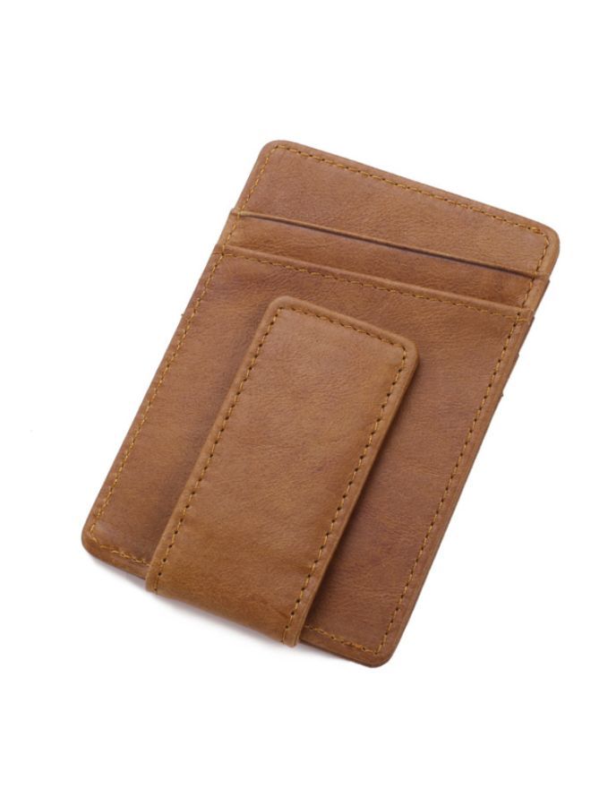 NIBEMINENT Genuine Leather Foreign Trade Card Wallet With Back Money Clip Light Coffee  - Image 3