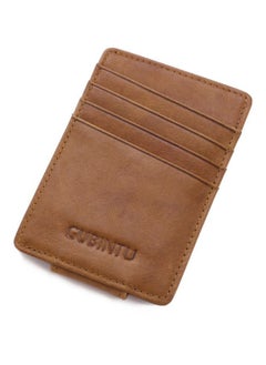 NIBEMINENT Genuine Leather Foreign Trade Card Wallet With Back Money Clip Light Coffee  - Image 2