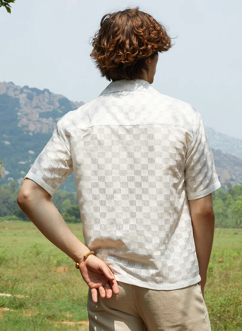 كامبوس سوترا Men's Saltbox Beige Cubic-Ripple Shirt
