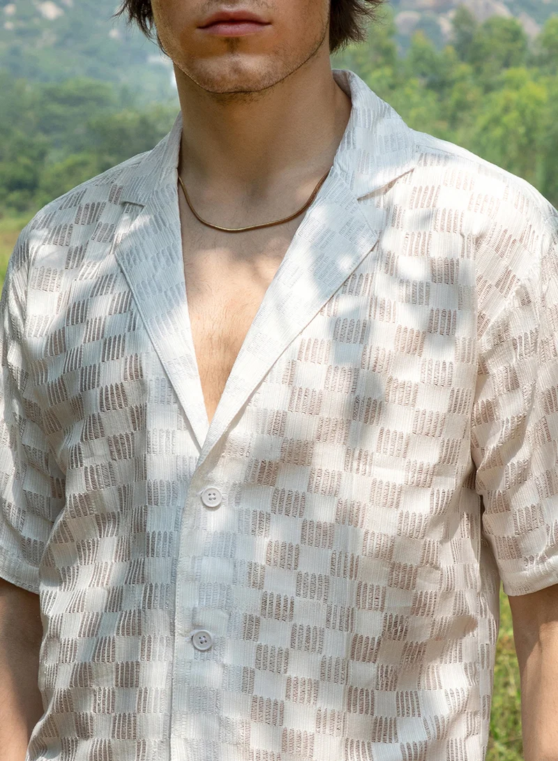 كامبوس سوترا Men's Saltbox Beige Cubic-Ripple Shirt