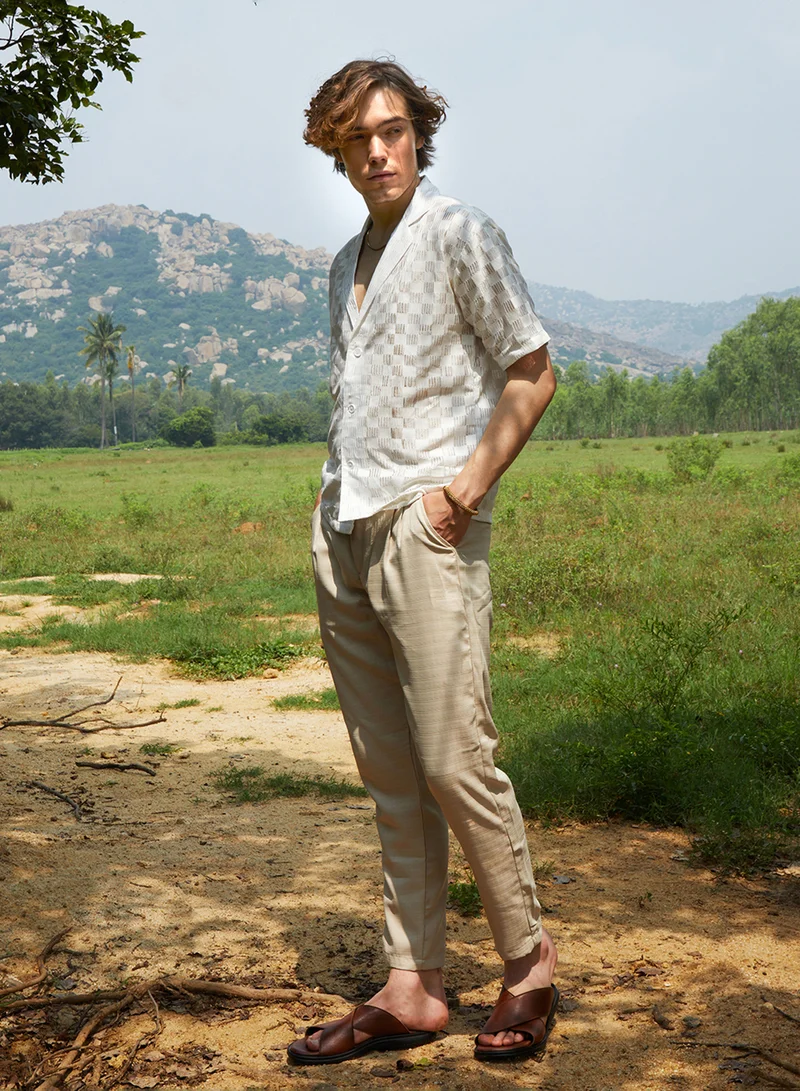 كامبوس سوترا Men's Saltbox Beige Cubic-Ripple Shirt