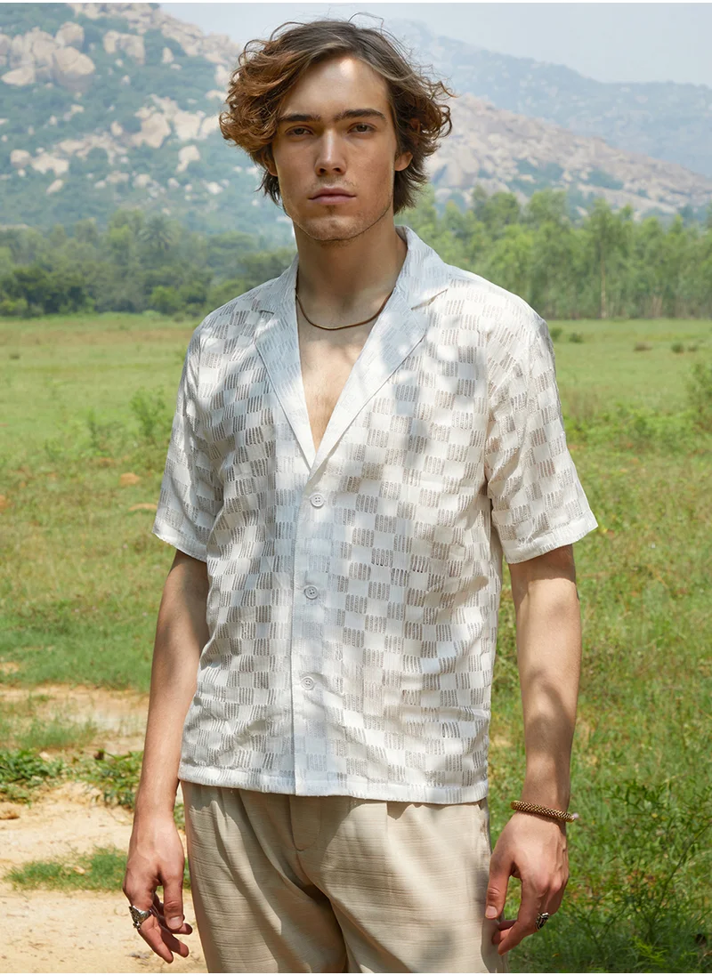 كامبوس سوترا Men's Saltbox Beige Cubic-Ripple Shirt