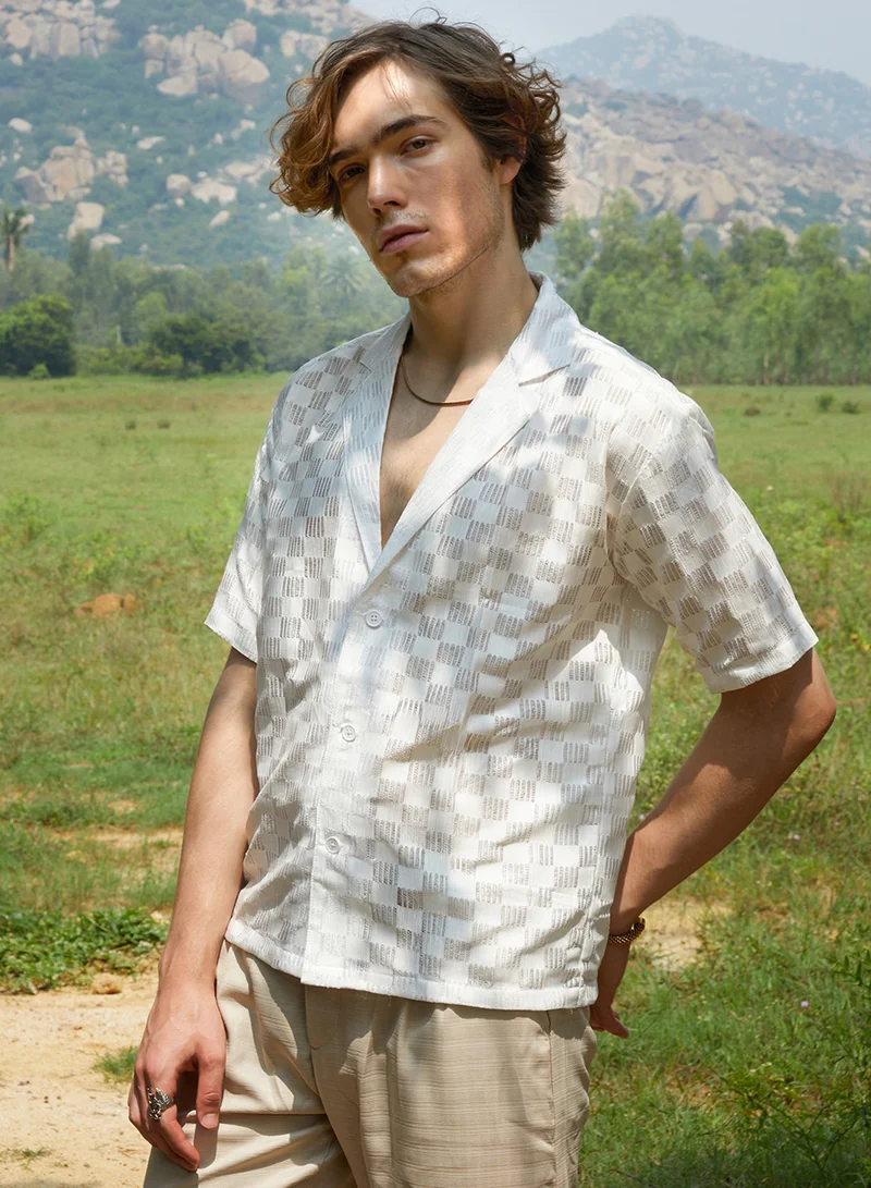 كامبوس سوترا Men's Saltbox Beige Cubic-Ripple Shirt