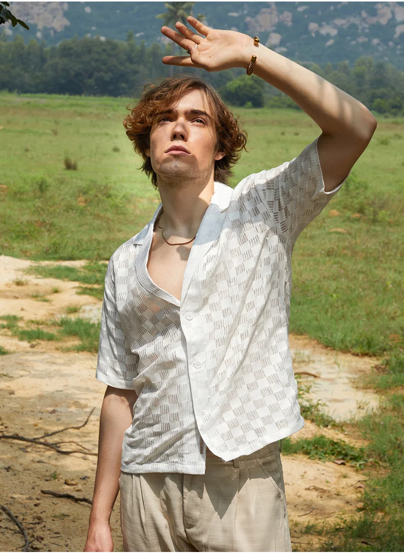 كامبوس سوترا Men's Saltbox Beige Cubic-Ripple Shirt