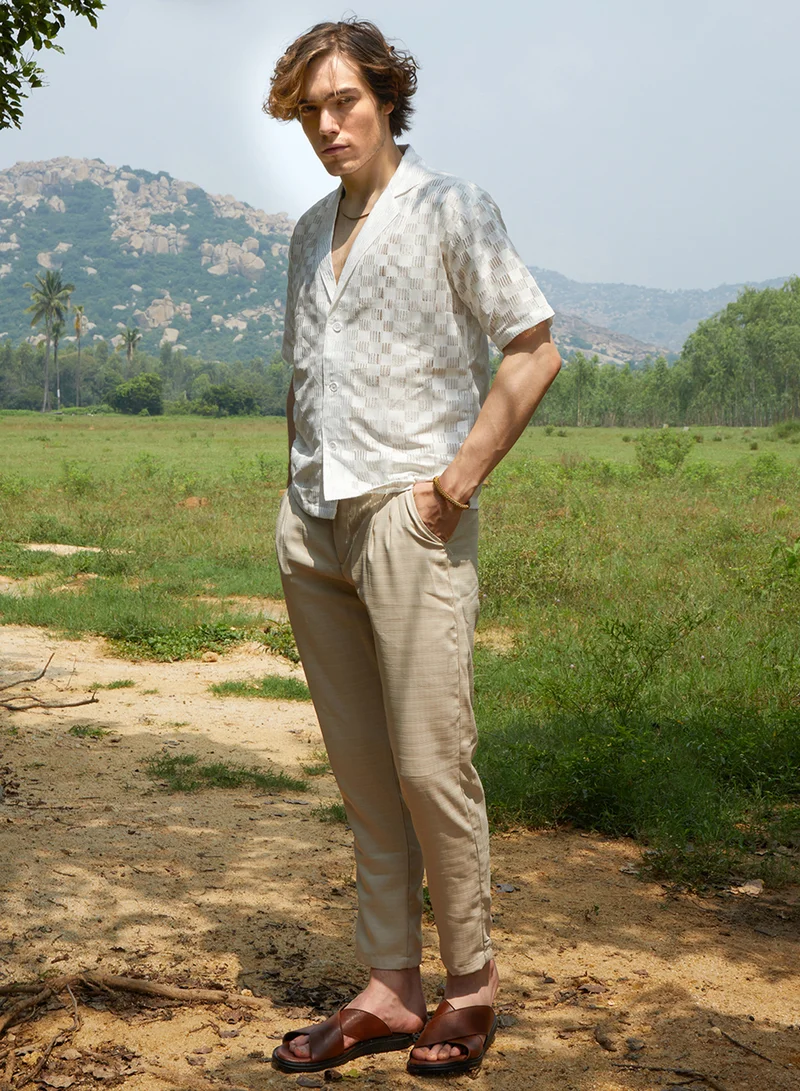 كامبوس سوترا Men's Saltbox Beige Cubic-Ripple Shirt