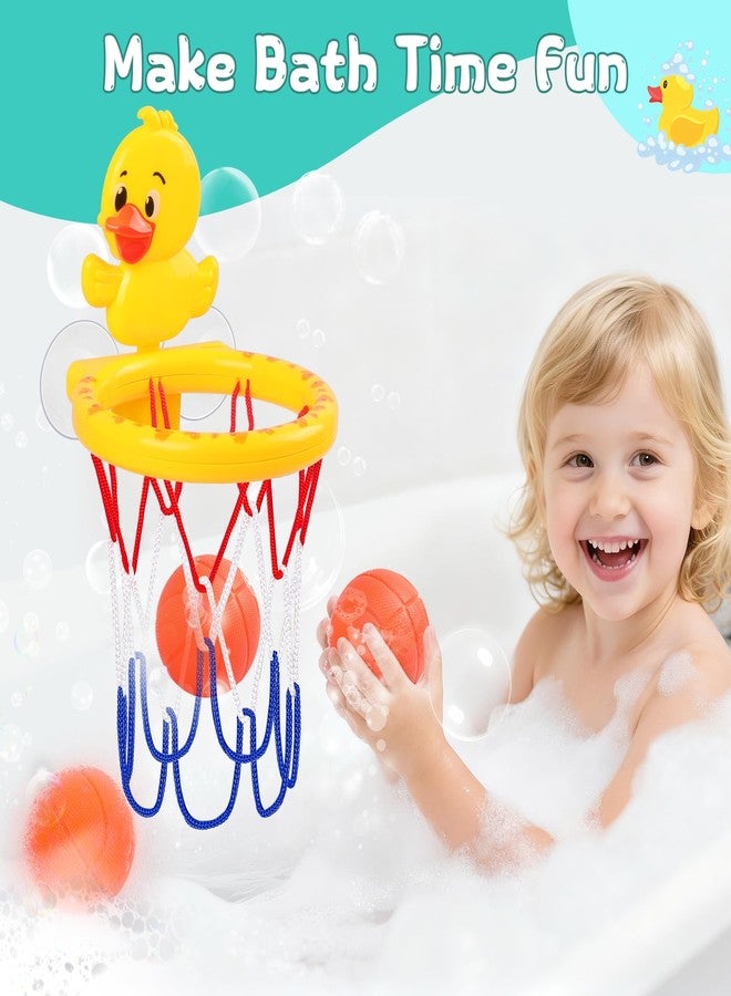 Babelshar Bath Toys, Bathtub Basketball Hoop for Toddler Kids, 3 Soft No Hole Balls & Bath Basketball Hoop with Strong Suction Cup, Yellow Duck Baby Shower Bath Toys Set for Boys and Girls - Image 2