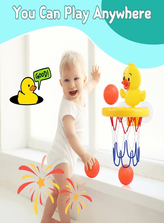 Babelshar Bath Toys, Bathtub Basketball Hoop for Toddler Kids, 3 Soft No Hole Balls & Bath Basketball Hoop with Strong Suction Cup, Yellow Duck Baby Shower Bath Toys Set for Boys and Girls - Image 3