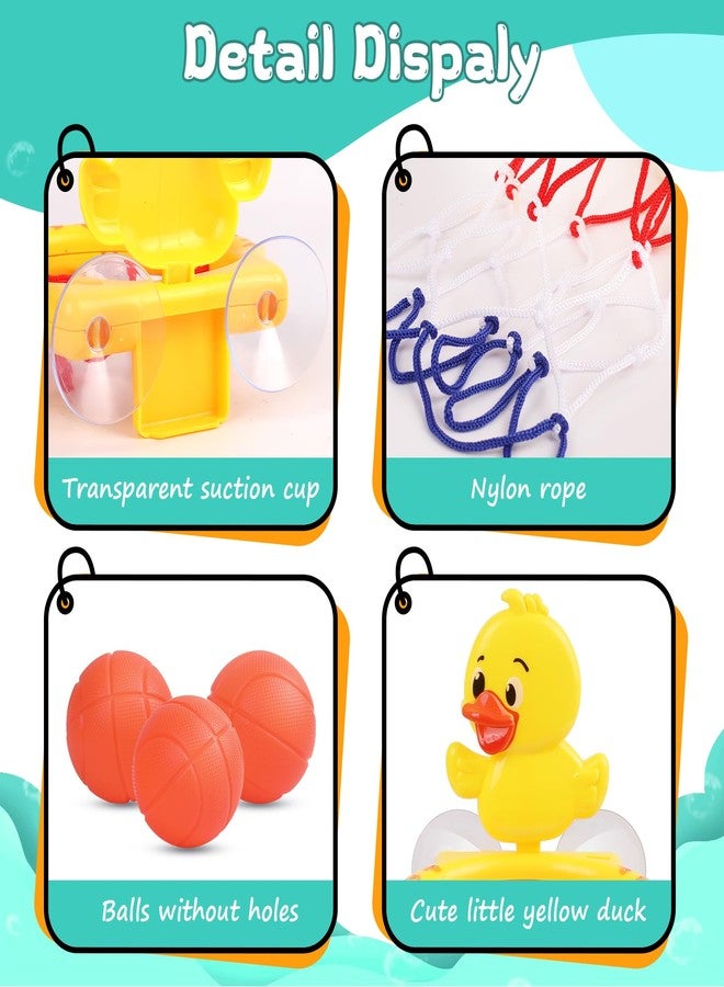 Babelshar Bath Toys, Bathtub Basketball Hoop for Toddler Kids, 3 Soft No Hole Balls & Bath Basketball Hoop with Strong Suction Cup, Yellow Duck Baby Shower Bath Toys Set for Boys and Girls - Image 5