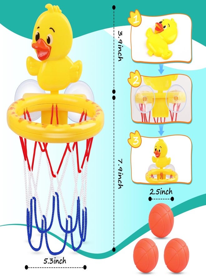 Babelshar Bath Toys, Bathtub Basketball Hoop for Toddler Kids, 3 Soft No Hole Balls & Bath Basketball Hoop with Strong Suction Cup, Yellow Duck Baby Shower Bath Toys Set for Boys and Girls - Image 4