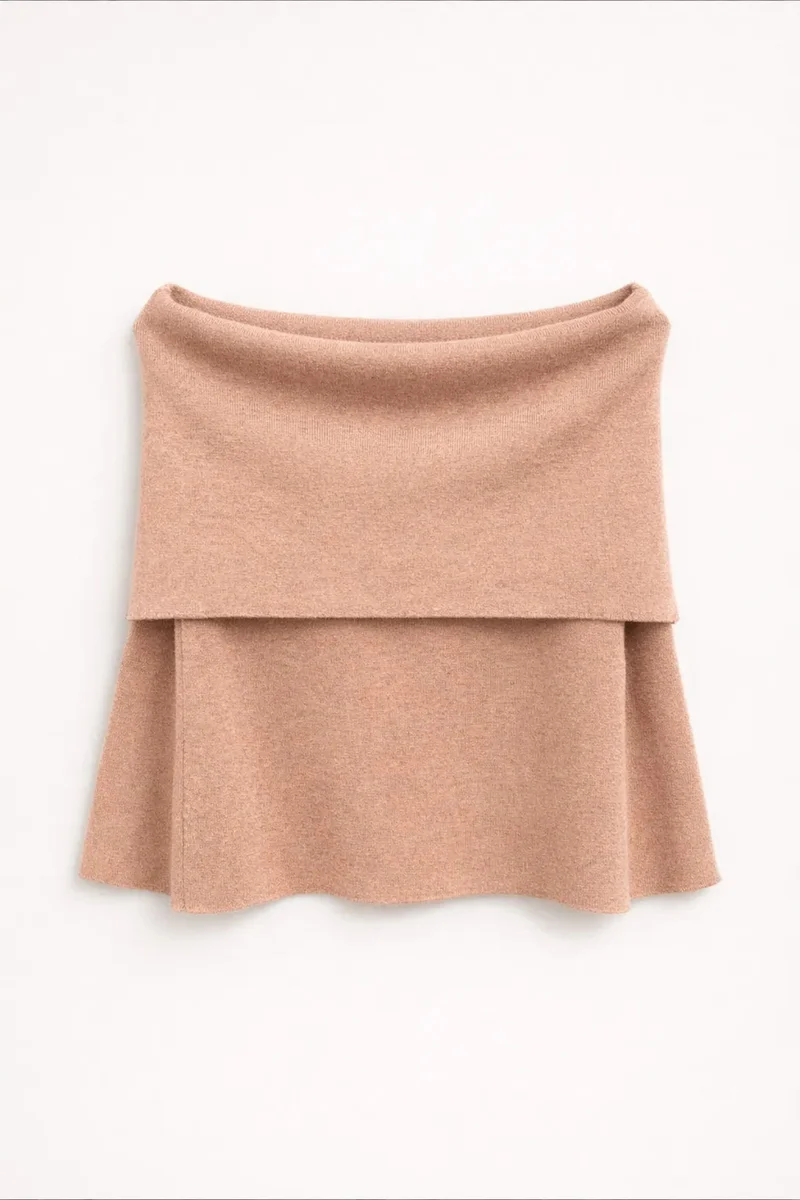 ميكسراي MIXRAY Oversized Ribbed Knitwear Blouse with Madonna Collar